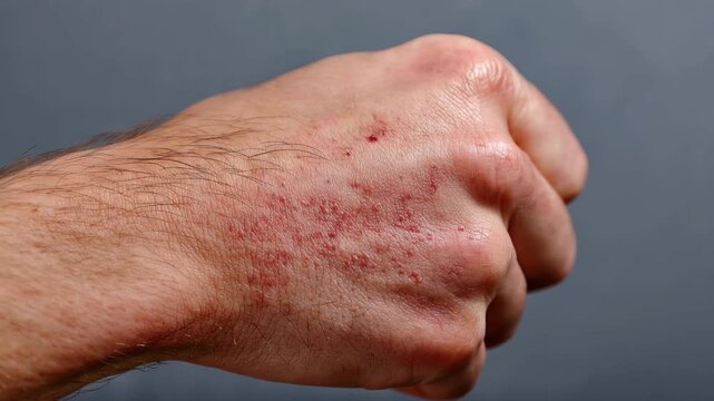 Molluscum contagiosum skin infection observed on the hand of a person in a clinical setting