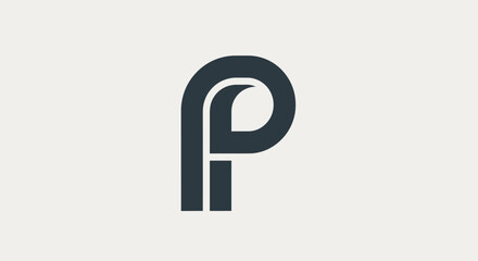 Abstract dark blue 'p' logo on light grey background