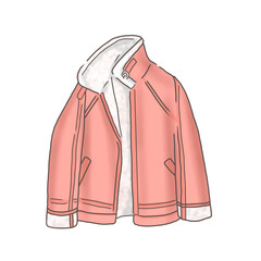 Pink bomber jacket with white fleece collar. Casual autumn puffer coat illustration isolated on background. Fashion outerwear icon. © NataliaF