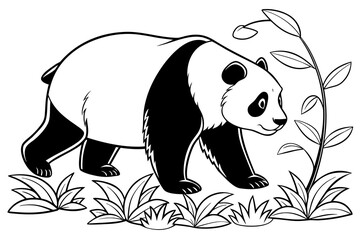 Naklejka premium Single cute fairy panda coloring book page, one large centered object only, black and white vector line art, bold clean outlines, no shading, no grayscale, no background, white background only, printa