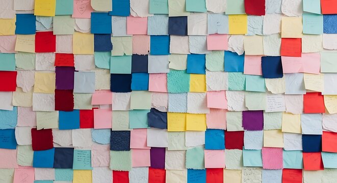 Colorful sticky notes wall a vibrant background of assorted paper squares for brainstorming and organization creative concept for planning and ideas