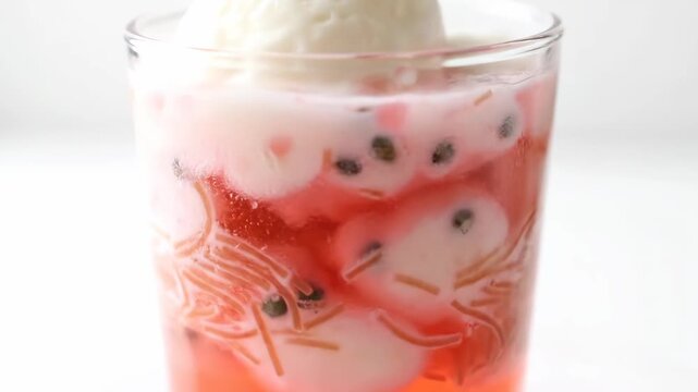 Delicious falooda dessert with ice cream in glass