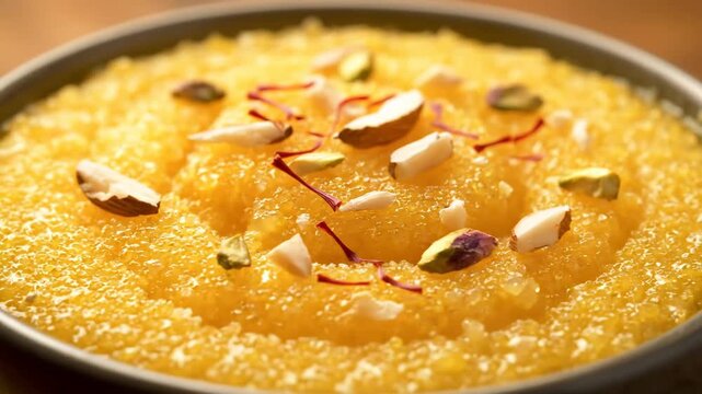 Delicious kesar halwa dessert with nuts and saffron