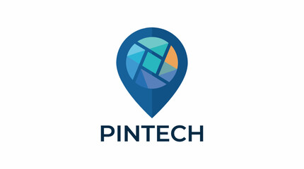 Naklejka premium This logo portrays a modern tech company through geometric shapes and map markers, highlighting innovation and connectivity in a digital world.