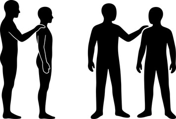 Fototapeta premium Man Placing Hand on Shoulder Silhouette Illustration Symbolizing Support, Guidance, Encouragement, Mentorship and Emotional Connection Concept
