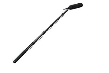 Boom pole microphone with deadcat windscreen on transparent background