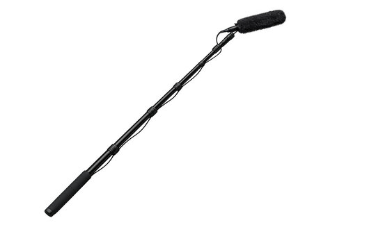 Boom pole microphone with deadcat windscreen on transparent background