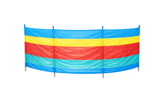 Striped beach windbreak providing sun shelter and privacy