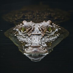 Obraz premium Close-up of a Crocodiles Eyes Emerging from Dark Water.