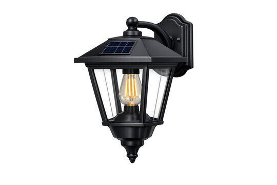 Black vintage style solar wall lantern with an led bulb