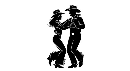 Silhouette of a Cowboy and Cowgirl Dancing Together in Western Attire