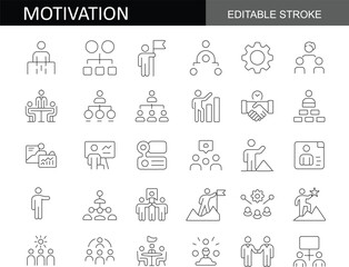 Teamwork and Corporate Leadership Line Icon Set : Partnership, Collaboration, Team Building, Group Motivation, and Empowerment Thin Line Vector Icons for UI Design.