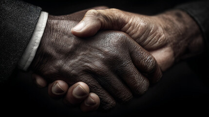 Two people shaking hands in a gesture of agreement or partnership