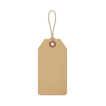 A brown paper tag with a string attached, ready for labeling and identification. isolated on transparent background
