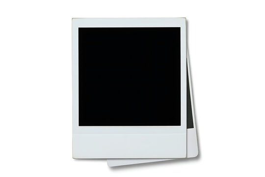 Two Stacked Retro Instant Photo Prints with Black Blank Space, Isolated on White Background