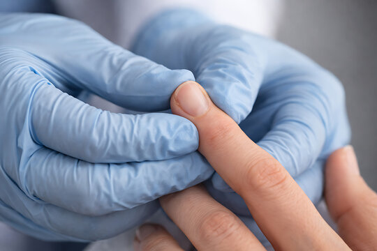 Healthcare Professional Performing Finger Prick Blood Test on Patient Showing Point of Care Diagnostics Clinical Screening and Health Risk Assessment for Insurance Underwriting and Medical Compliance