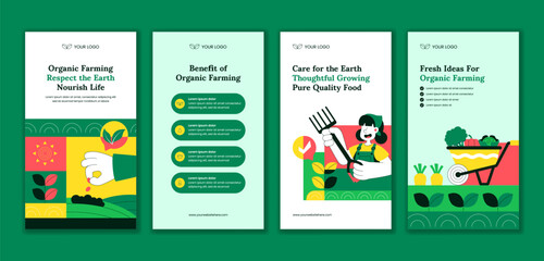Fototapeta premium Flat Hand Drawn Organic Farming Process Cartoon Social Media Stories Template
