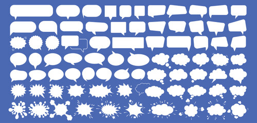 Speech bubble set blank comic balloon empty dialogue cloud cartoon shape vector illustration creative design isolated on red background playful expressive communication © ferdi