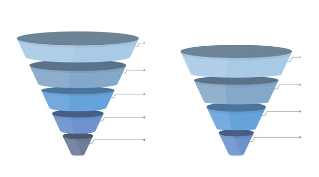 Sales funnel diagrams with four and five elements