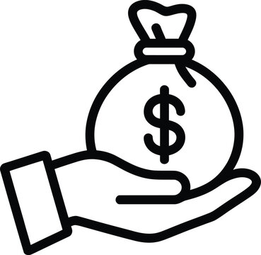 Hand holding a money bag with dollar sign icon outline vector illustration