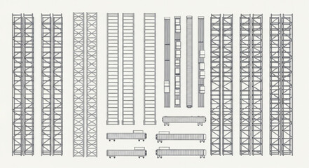 Detailed illustration of various railway tracks and ladder structures in a technical drawing. © Sukandi
