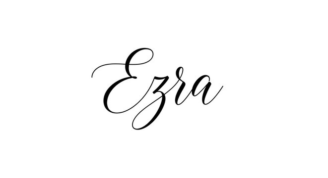 The name Ezra written in elegant black cursive calligraphy on a plain white background