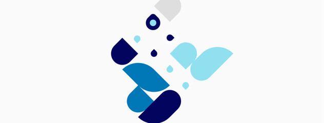 Abstract shapes, blue tones dominate design. Minimalist composition, clean aesthetic, modern visual elements present.
