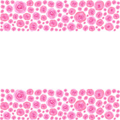 Floral frame with pink roses and copy space. Suitable for birthday, anniversary, Mother's Day, wedding, Women's Day, holidays. Vector illustration, isolated on white background.