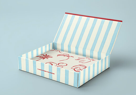 Striped Open Box Mockup With Pattern PSD
