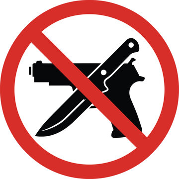 No weapons allowed sign crossed handgun and knife inside red circle with diagonal line