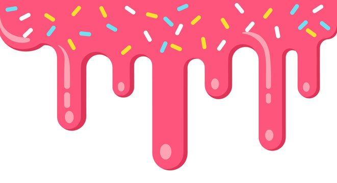 Delicious Pink Donut Icing Drips Background: Sweet Treat Vector Illustration with Colorful Sprinkles for Dessert Lovers and Baking Enthusiasts, Perfect for Menu Designs