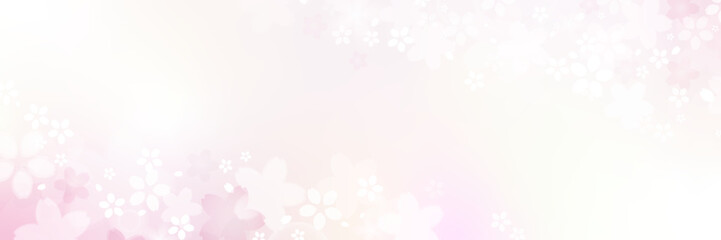 桜の横長春背景 パステルグラデーション 和風さくらバナーテンプレート   ベクター素材　 © neena 