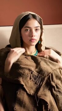 Ancient Tarim mummy coming to life, dramatic cinematic scene with desert atmosphere, preserved features awakening, mysterious archaeological fantasy concept.