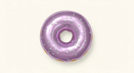 Glossy Purple Glazed Donut with Silver Star Sprinkles