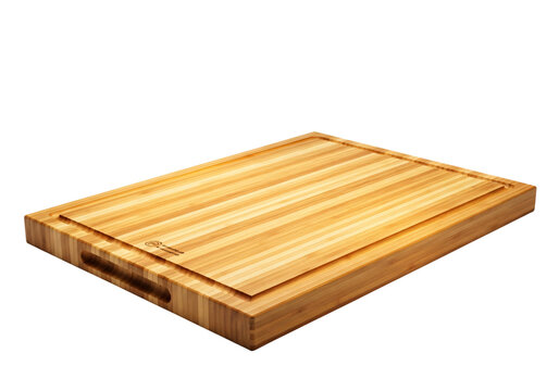 A wooden cutting board with a handle on the side isolated on transparent background