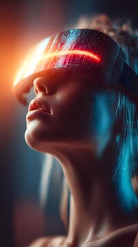 VR headset inside glowing network grid showing AI data protection visuals
