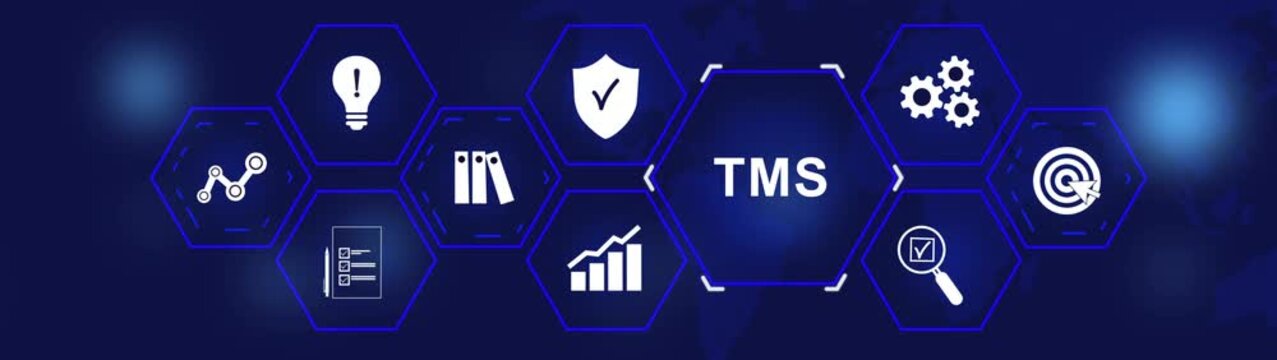 Title management system business and industrial technology concept. TMS, Modern Business, Technology, Internet and social media icons 4K animation background.