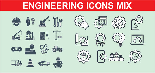 Fototapeta premium Diverse 3D engineering icons, representing industry, construction, and technical processes