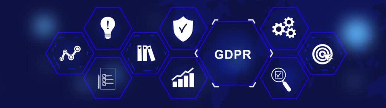 GDPR General Data Protection Regulation, EU data protection law.. Eu computer safeguard regulations and data encryption video concept.
