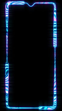 Chromatic Neon Edge Lighting Border Animation, Futuristic Multicolor Glowing Frame for Smartphone with Notch.