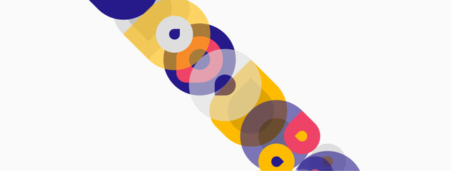 Fototapeta premium Abstract circles overlap, creating vibrant color patterns. Yellow background provides contrast, simple geometric design.
