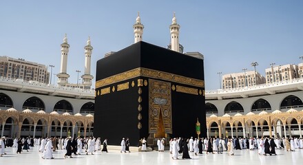 Pilgrims circumambulating the kaaba during hajj in mecca’s grand mosque. © Marjina