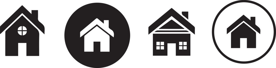 Obraz premium Silhouette icon set of houses and buildings in black and white