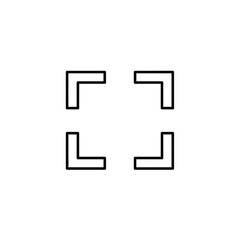 Obraz premium Abstract geometric frame icon with four corner brackets representing focus or capture on a white background