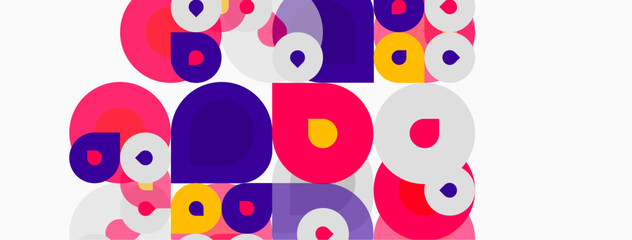 Obraz premium Abstract circles overlap, creating vibrant patterns. Pink, purple, yellow hues dominate white background. Modern design element.