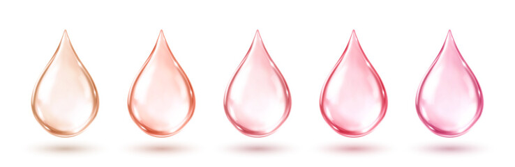 Serum skincare pink water drops. Liquid drop, serum, gel or collagen texture. Skin care cosmetic hydration concept. Vector illustration