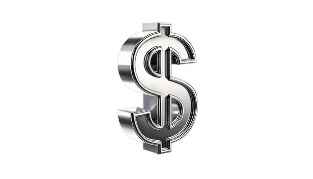 Silver dollar sign isolated on transparent background for finance and economy 