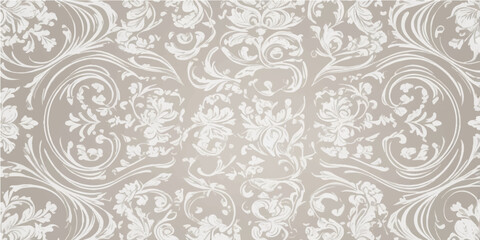 Seamless vintage damask floral pattern vector with decorative lace swirls and leaf ornaments on a retro textile texture backdrop for elegant wallpaper design © nur