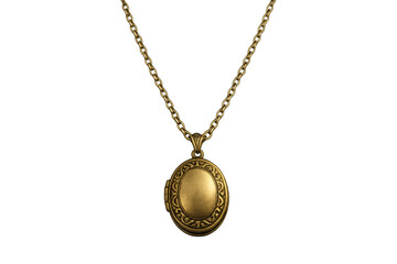 Fototapeta premium Vintage brass locket pendant on chain with ornate details