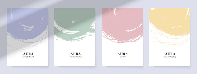 Pastel abstract spot banner set. Paint stroke texture, poster design. Wellness center, cosmetics brand, beauty spa salon, aromatherapy, yoga studio concept. Vector illustration.